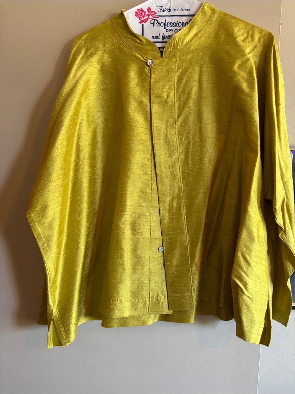 Women's Raw Silk Olive Green Button-Front Jacket, Gertie’s XS